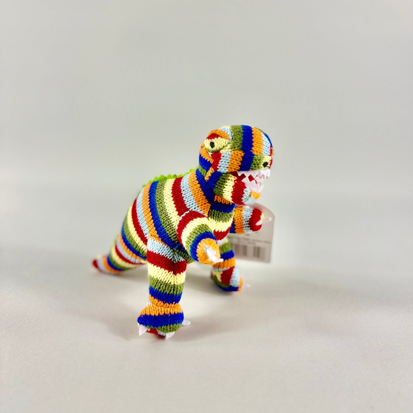 Knitted Stripe T-Rex Dinosaur - Small - Rattle