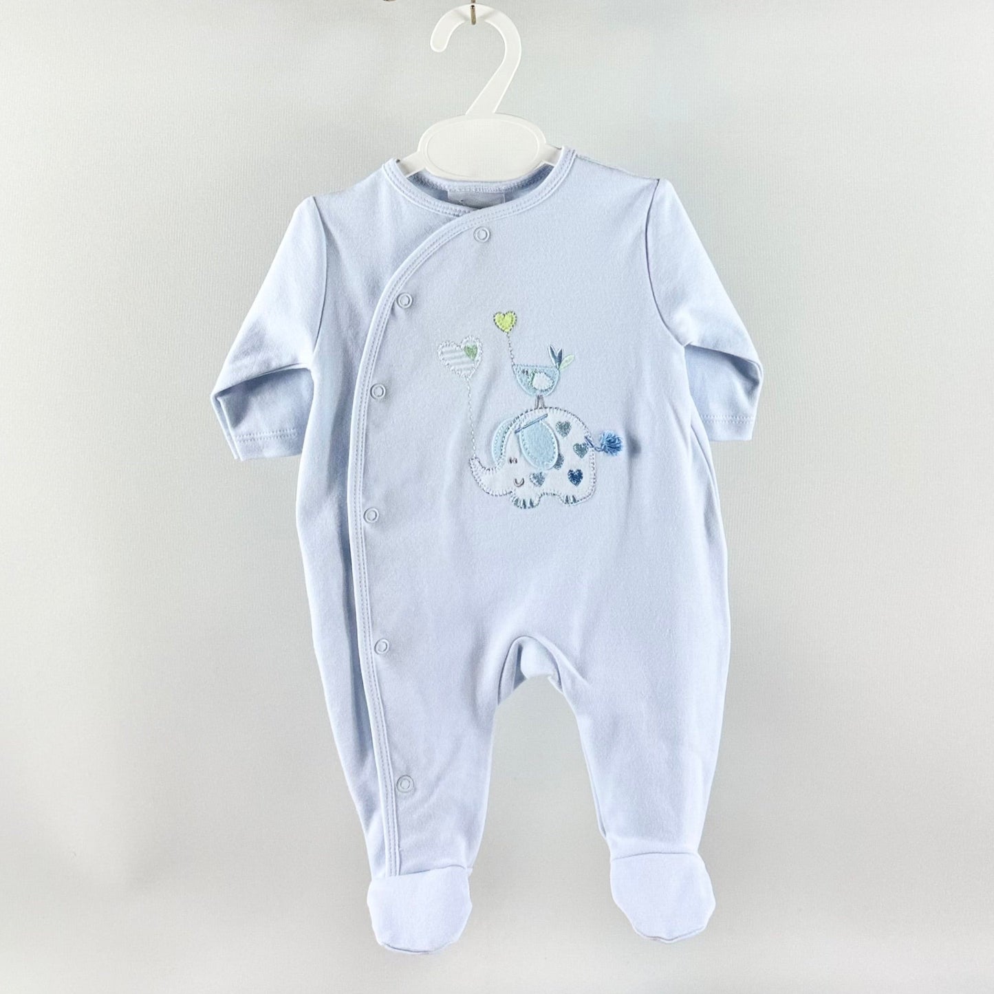 Elephant & Bird Sleepsuit - Blue