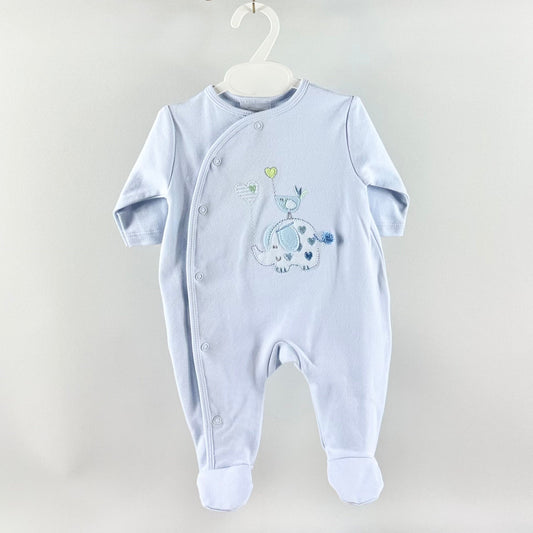 Elephant & Bird Sleepsuit - Blue