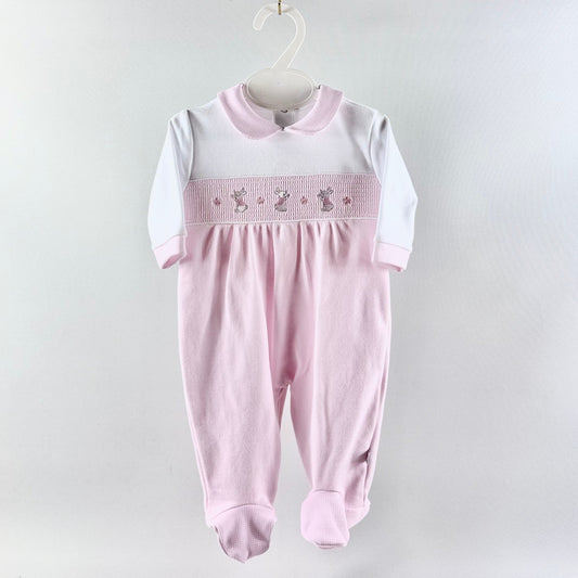 Bunny Sleepsuit - Pink & White