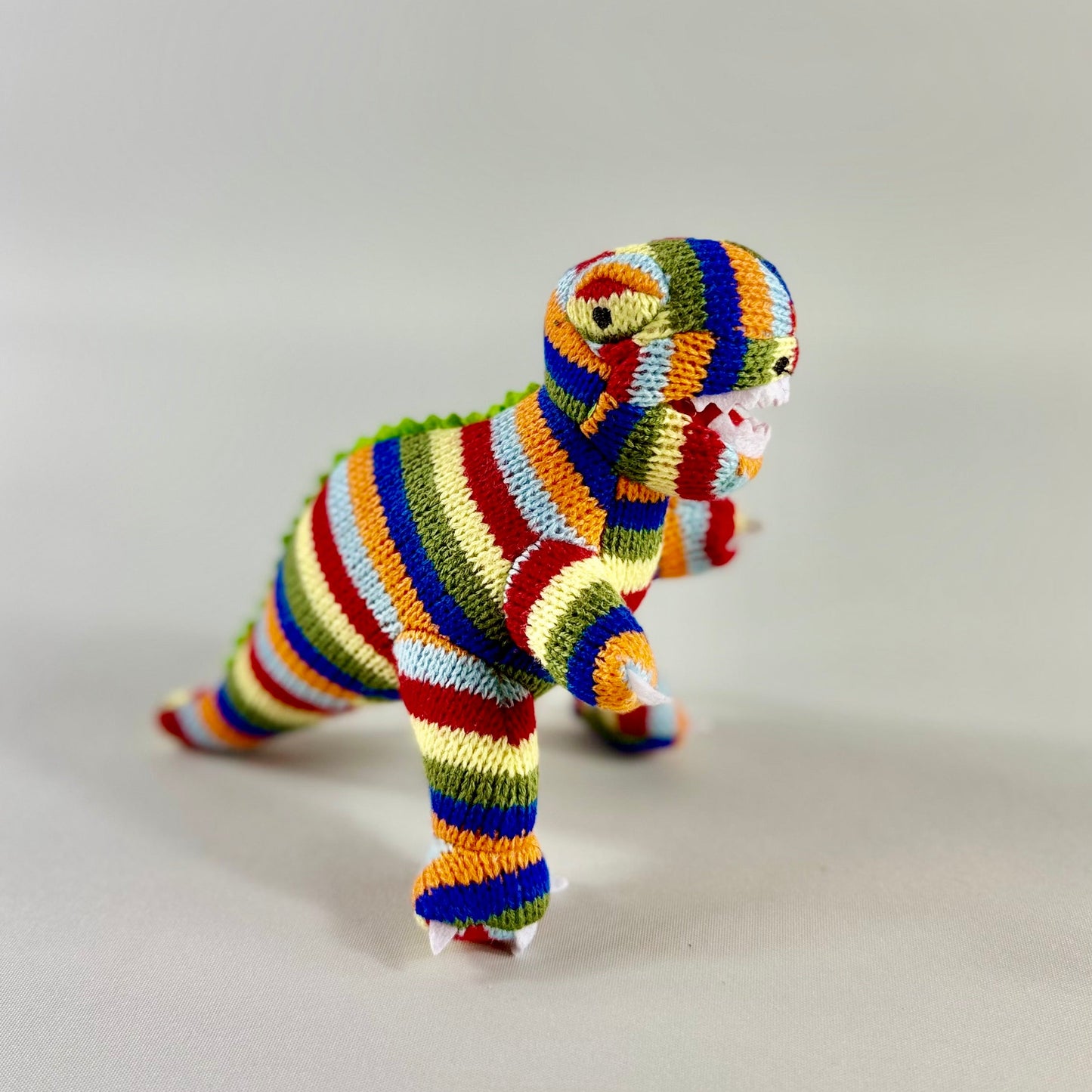 Knitted Stripe T-Rex Dinosaur - Small - Rattle