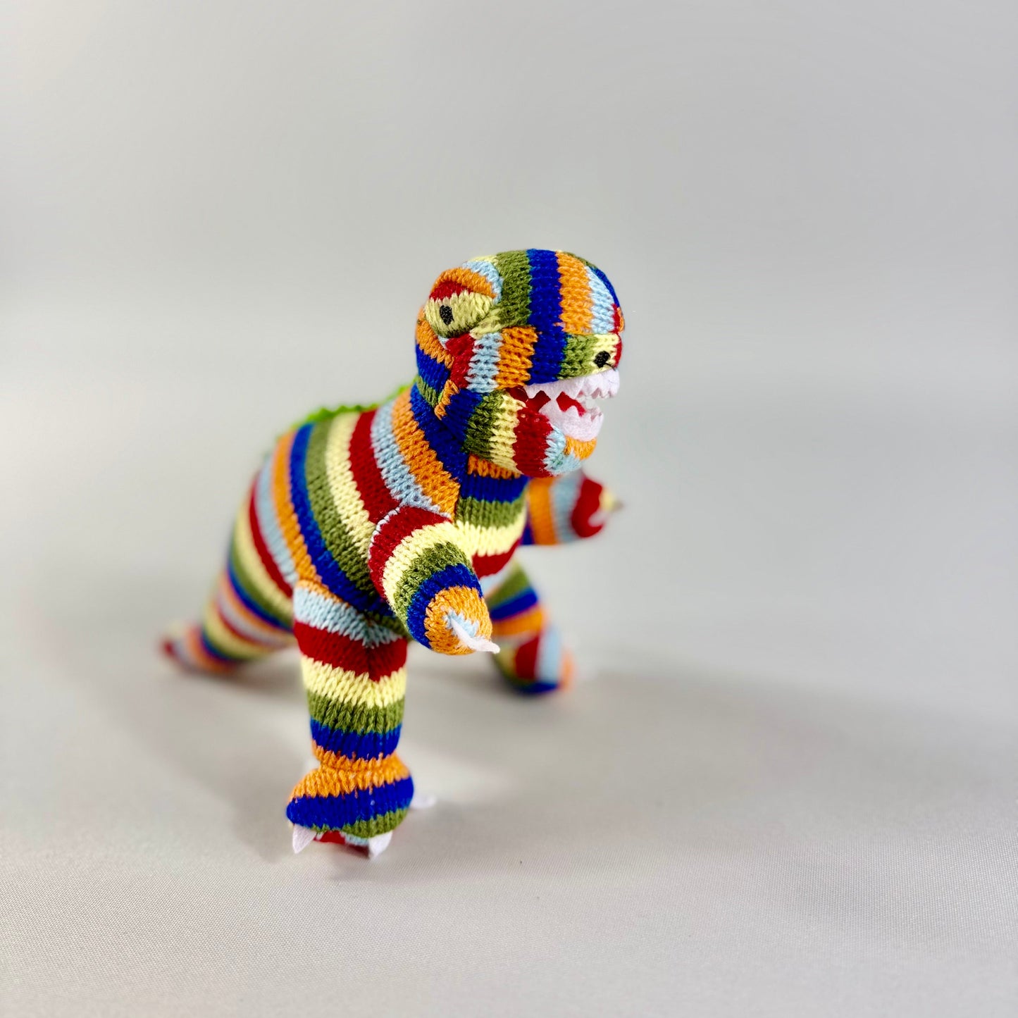 Knitted Stripe T-Rex Dinosaur - Small - Rattle