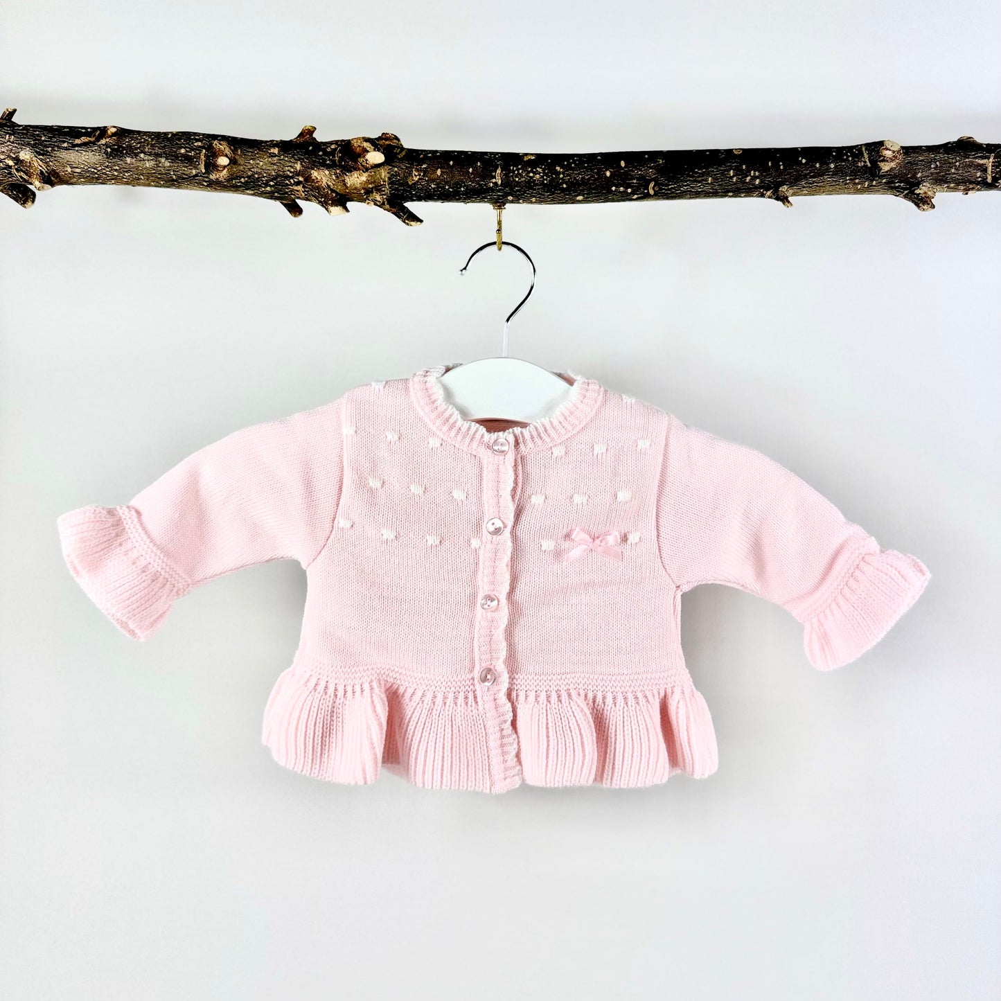 Pink Ruffle Hem Cardigan