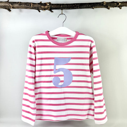 Number 5 Top - Pink & White Stripe