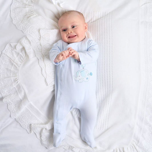 Elephant & Bird Sleepsuit - Blue