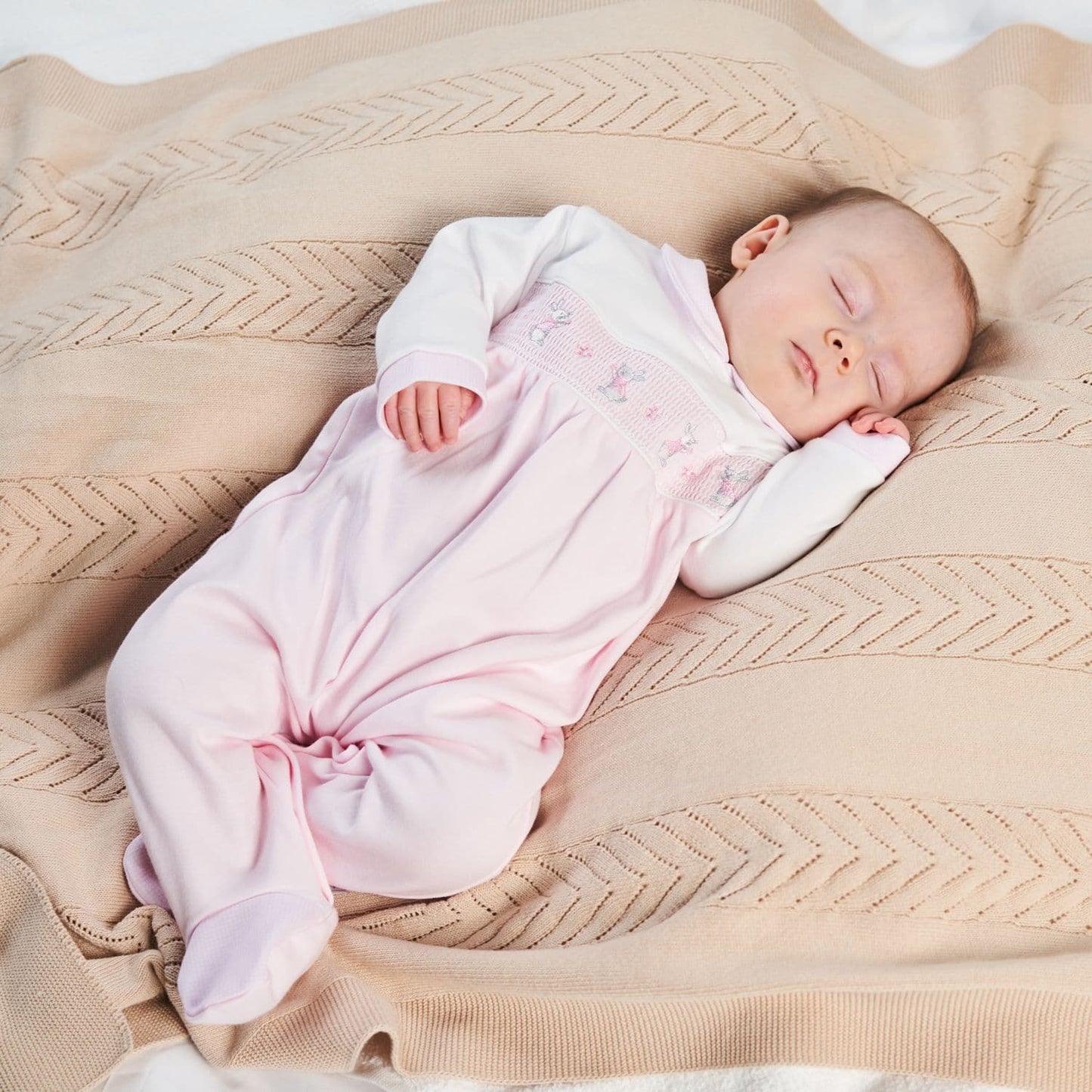 Bunny Sleepsuit - Pink & White