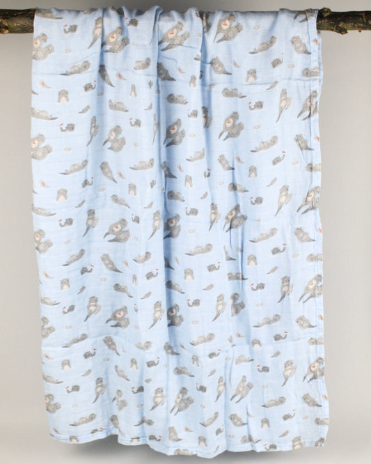 Blue Otters Bamboo Swaddle