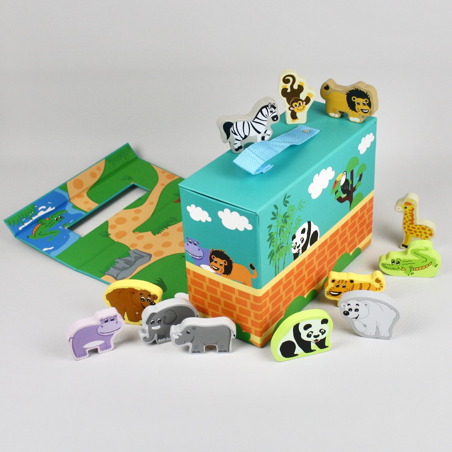 Foldaway Zoo with Wooden Animals