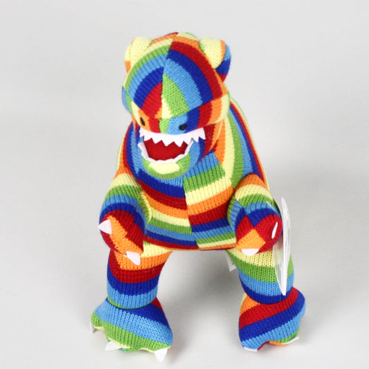 Large Rainbow Stripe T Rex Knitted Soft Toy