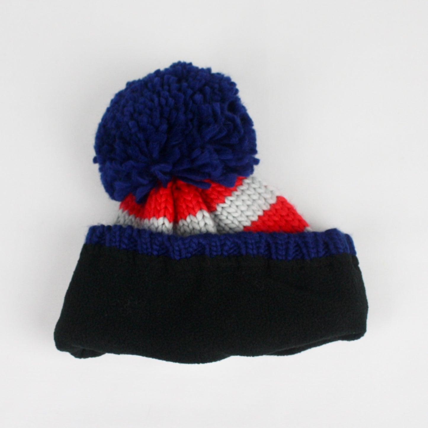 Red & Grey Stripe Bobble Hat