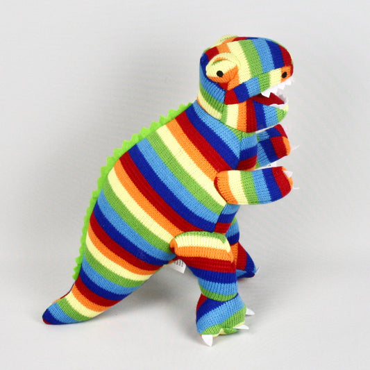 Large Rainbow Stripe T Rex Knitted Soft Toy