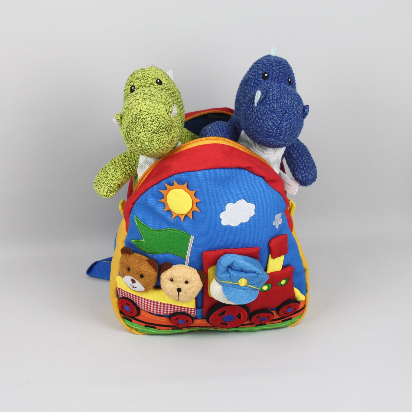 Blue Teddy Train Backpack