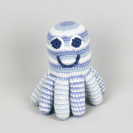 Fair Trade Blue Octopus Knitted Soft Toy Rattle