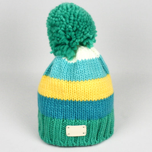 Green & Mustard Stripe Bobble Hat