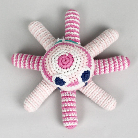 Fair Trade Pink Octopus Knitted Soft Toy Rattle