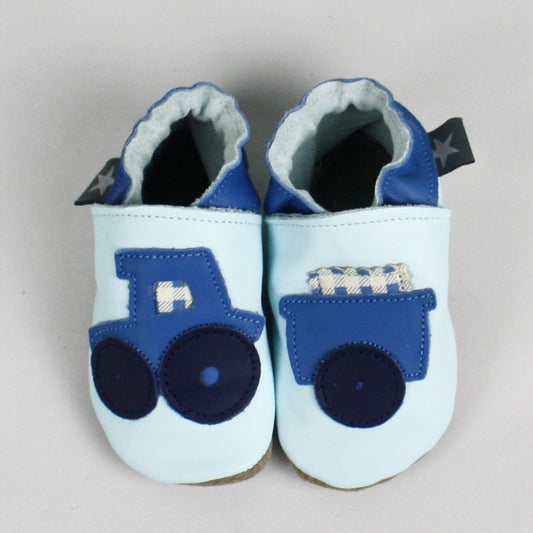 Light Blue Tractor and Trailer Baby Shoes