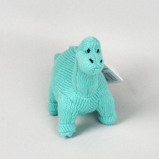 Ice Blue Diplodocus Knitted Soft Toy Rattle