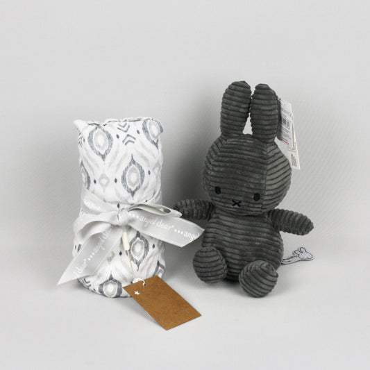 Grey Ikat Bamboo Swaddle & Corduroy Miffy