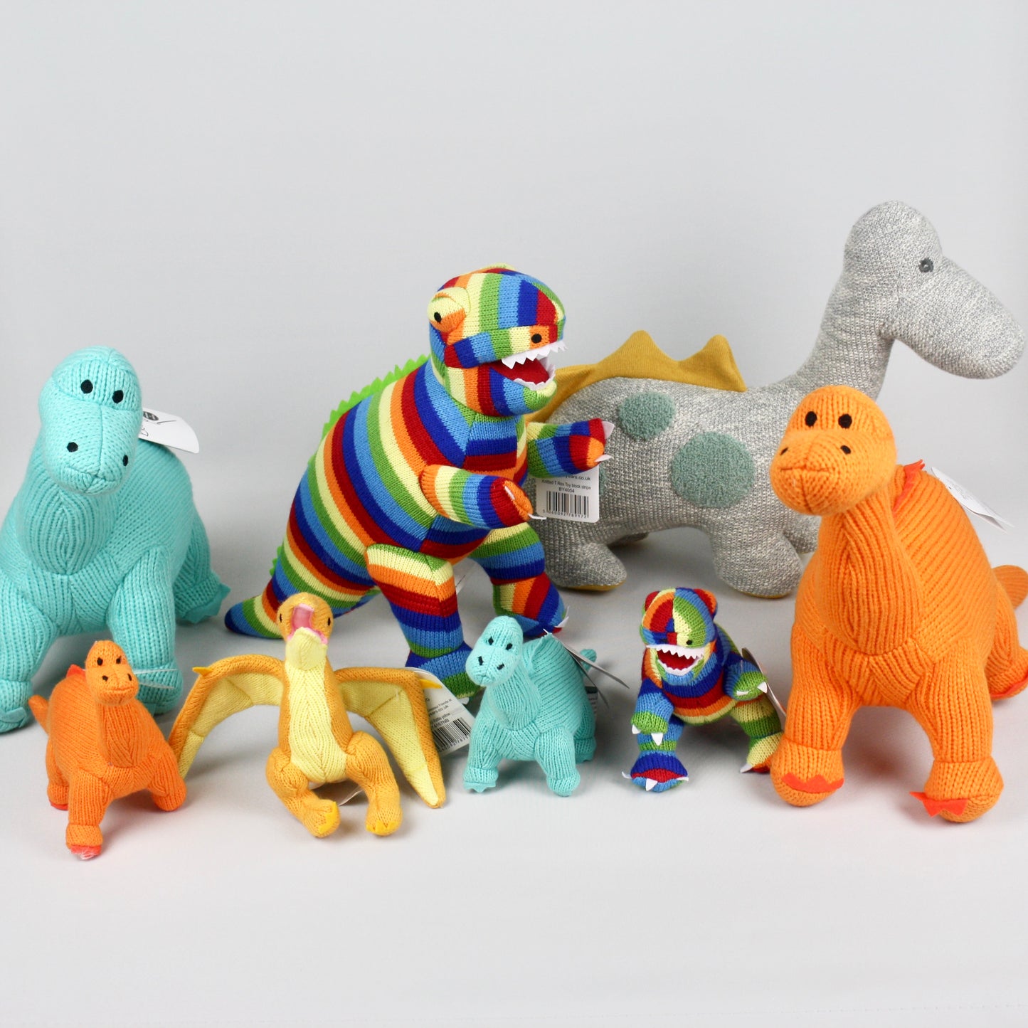 Ice Blue Diplodocus Knitted Soft Toy Rattle