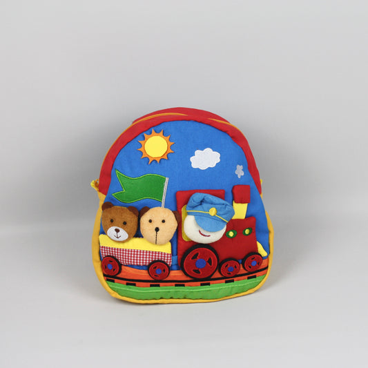 Blue Teddy Train Backpack