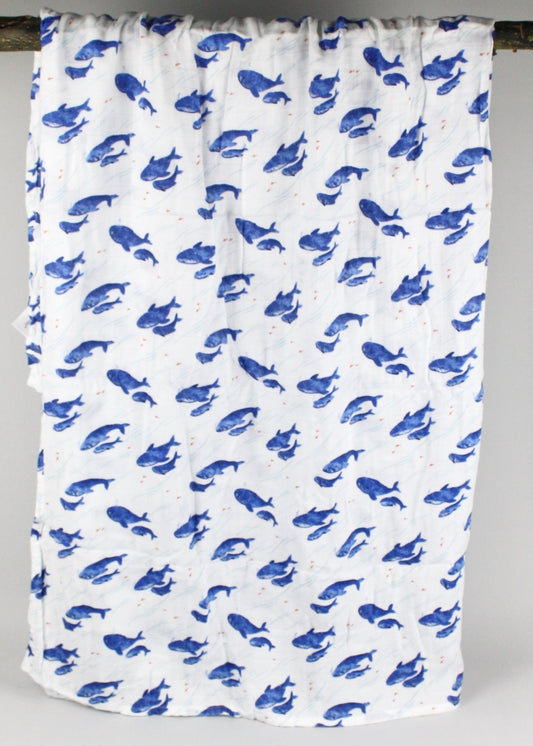 Blue Whale Bamboo Swaddle