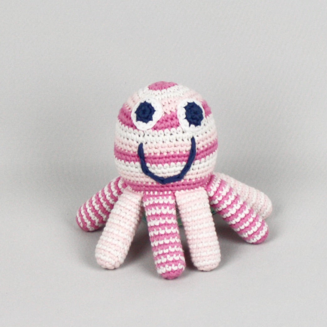 Fair Trade Pink Octopus Knitted Soft Toy Rattle