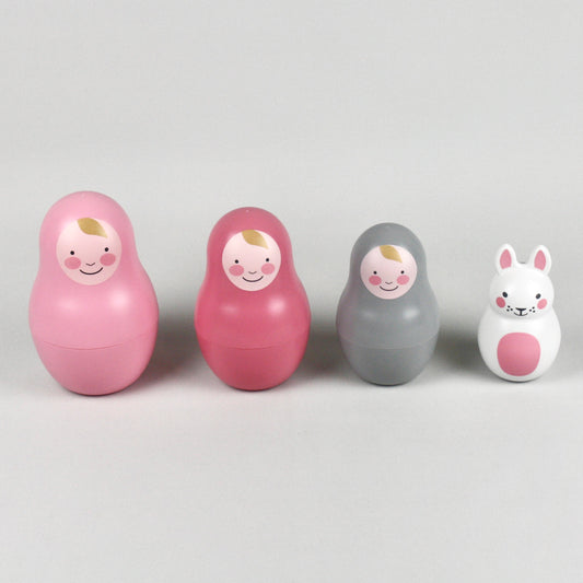 Pastel Pink Nesting Babies with Chiming Bunny