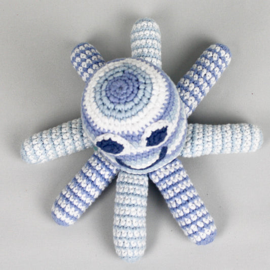 Fair Trade Blue Octopus Knitted Soft Toy Rattle