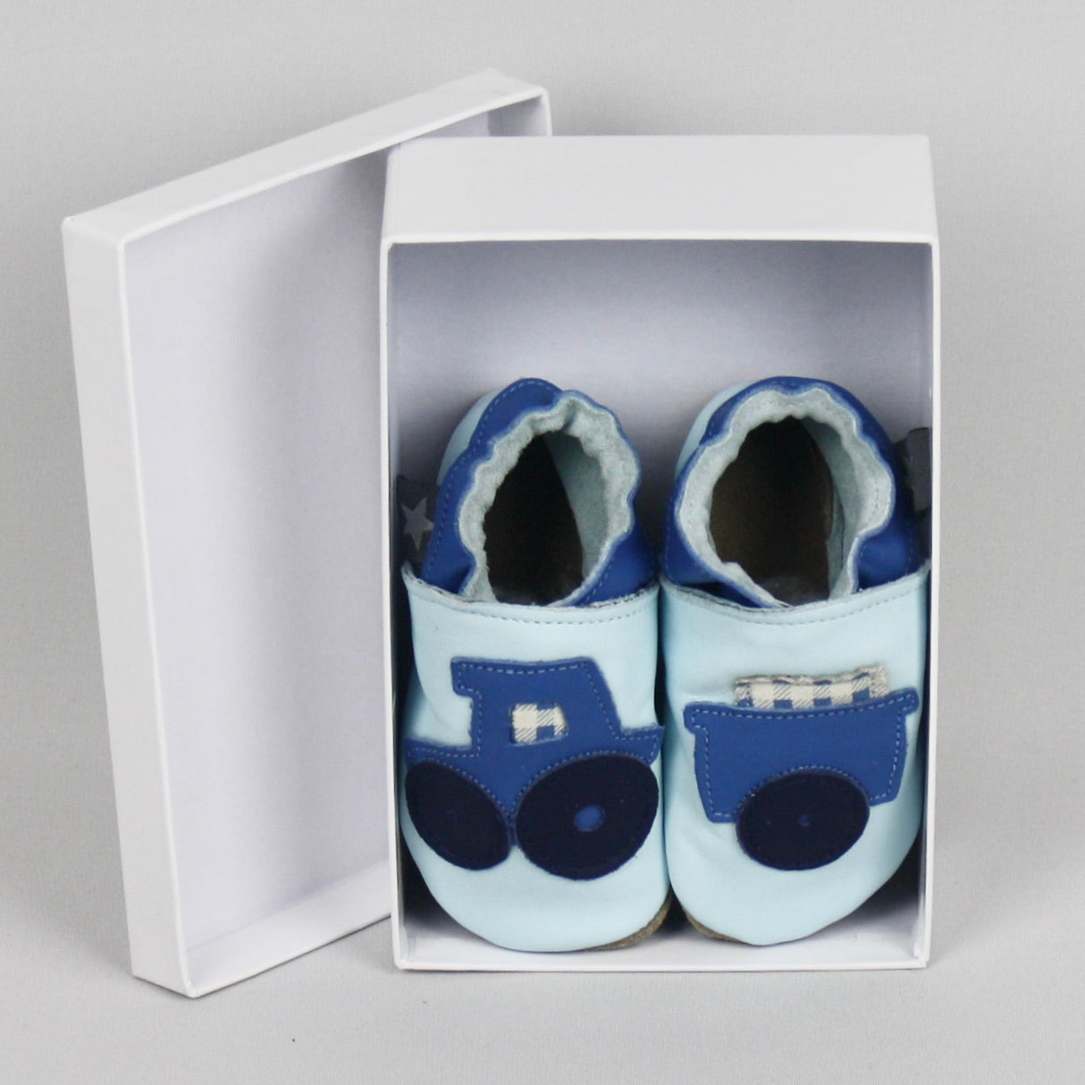 Light Blue Tractor and Trailer Baby Shoes