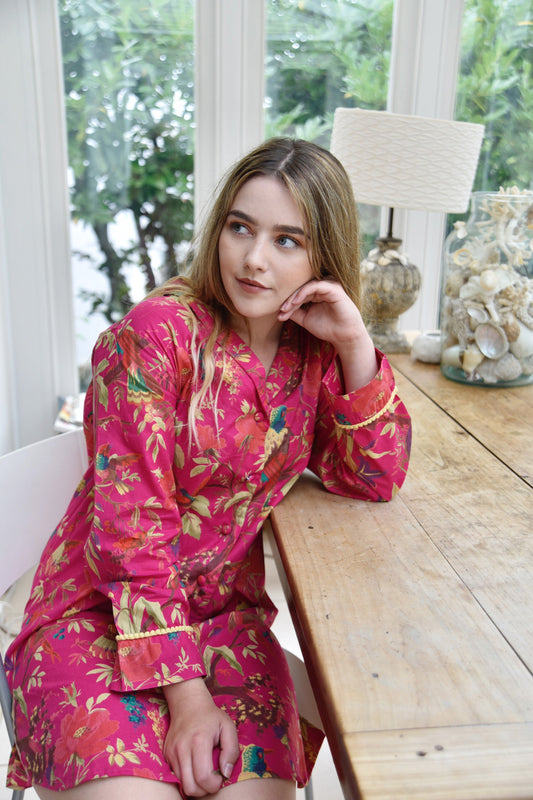 Hot Pink Chinoiserie Nightshirt and Toiletries Bag