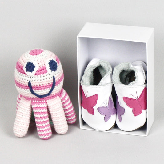 Baby Gift Set - Shoes & Pink Octopus Rattle